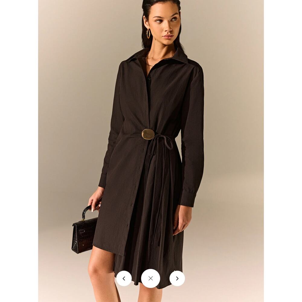 Commense Asymmetric Pleated Hem Shirt Dress M